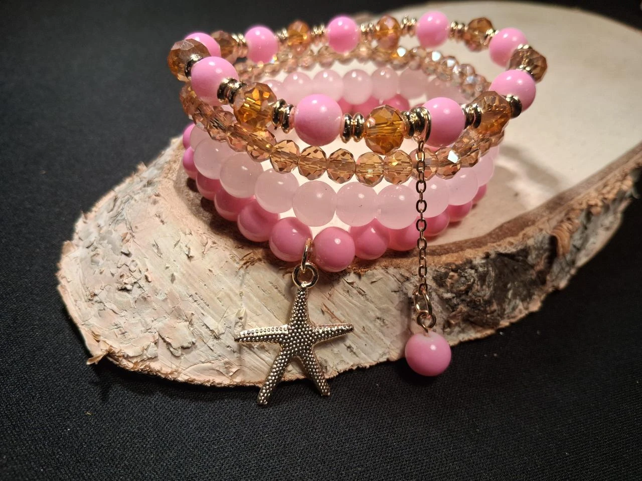 Boho bedel roze armbanden goudkleurige zeester